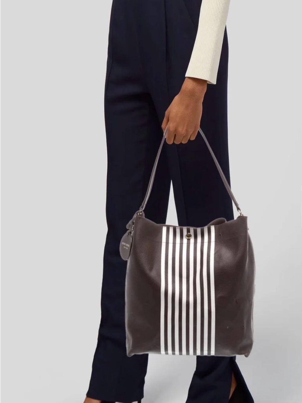 henri bendel Brown and White Striped Leather Shoulder Tote Hobo Bag - Picture 2 of 5